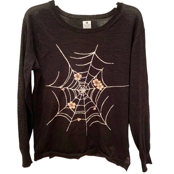 Sasquatch Fabrix Black Floral Spider Web Men's Sweater Unisex Rare Halloween - Picture 1 of 6